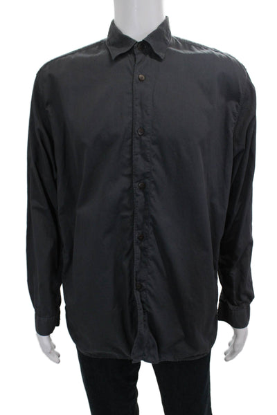 Zegna Sport Mens Button Up Collared Long Sleeve Gray Cotton Shirt Size M