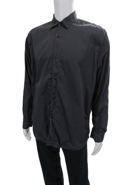 Zegna Sport Mens Button Up Collared Long Sleeve Gray Cotton Shirt Size M