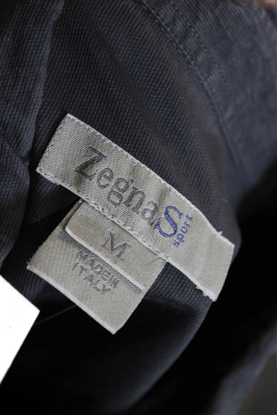 Zegna Sport Mens Button Up Collared Long Sleeve Gray Cotton Shirt Size M
