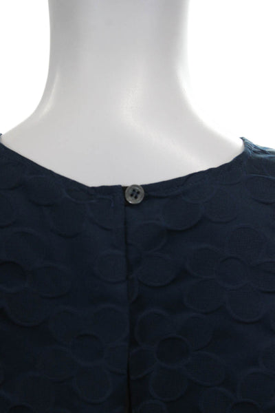 Avn Women Blue Cropped Floral Blouse Round Neck Button Sleeveless Size 40