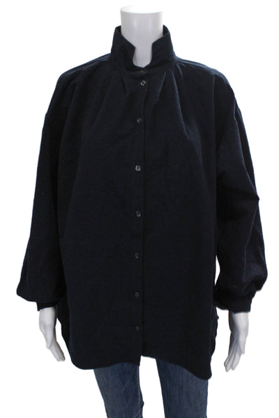 Gallego Desportes Women Black Collared Long Sleeve Tunic Button-Up Size S