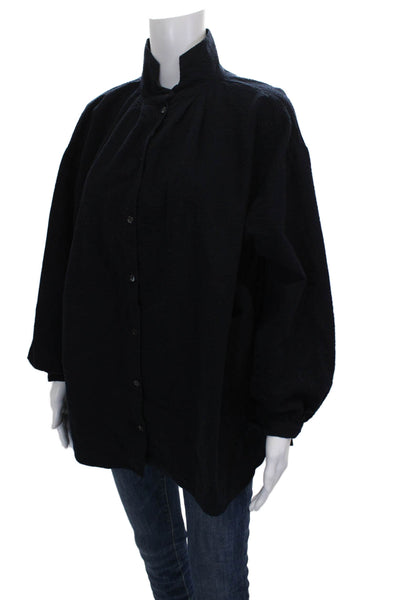 Gallego Desportes Women Black Collared Long Sleeve Tunic Button-Up Size S