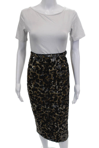 Le Superbe Women Long Pencil Skirt Black Animal Print Polyester Size M