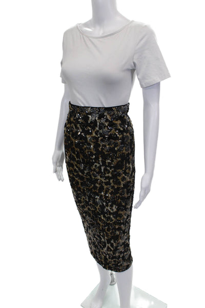 Le Superbe Women Long Pencil Skirt Black Animal Print Polyester Size M