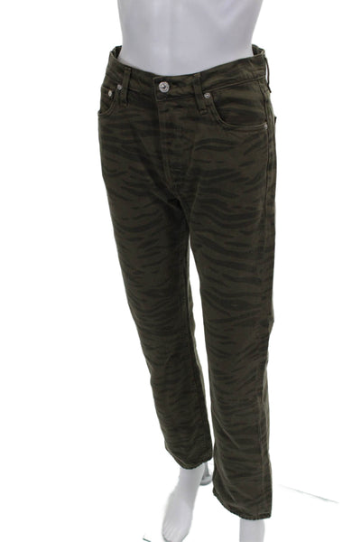 Citizens of Humanity Womens Straight Jeans Green Animal Print Low Rise Size 25
