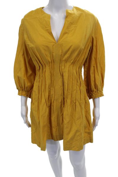 Apiece Apart Womens Mini Yellow V-Neck 3/4 Sleeve Dress Size 2