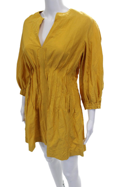 Apiece Apart Womens Mini Yellow V-Neck 3/4 Sleeve Dress Size 2