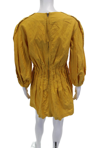 Apiece Apart Womens Mini Yellow V-Neck 3/4 Sleeve Dress Size 2