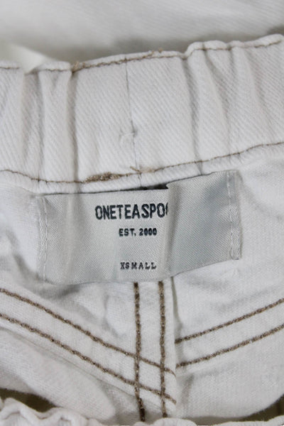 One Teaspoon Womens Jogger Pants White Cotton Drawstring Size XS