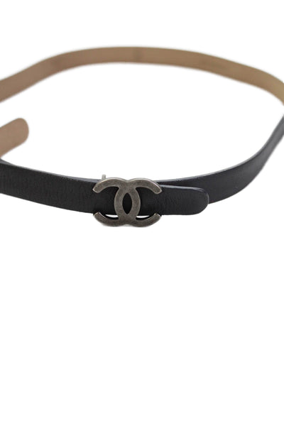 Chanel Womens Leather CC Skinny Belt Black Size 30