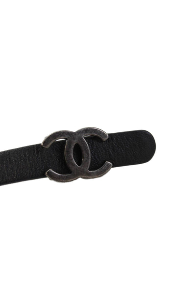 Chanel Womens Leather CC Skinny Belt Black Size 30