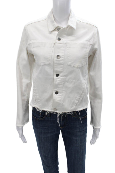 L'Agence Women Basic Jacket White Button Cotton Blend Size M