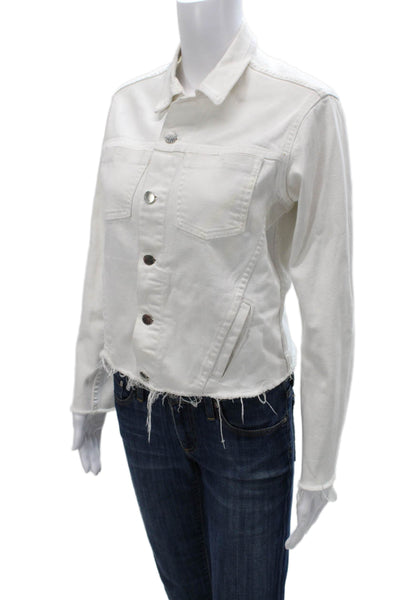 L'Agence Women Basic Jacket White Button Cotton Blend Size M