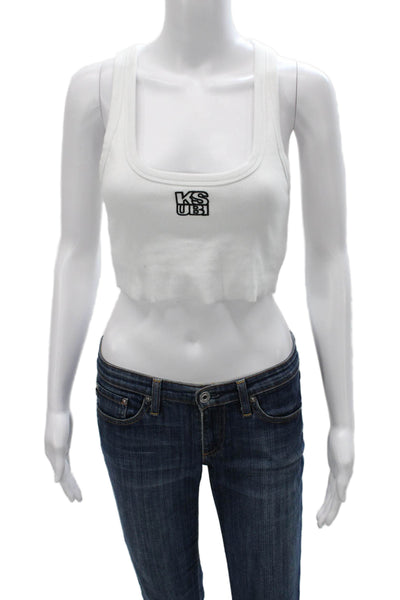 Ksubi Womens White Scoop Neck Sleeveless Basic Tank Cotton Spandex Size M
