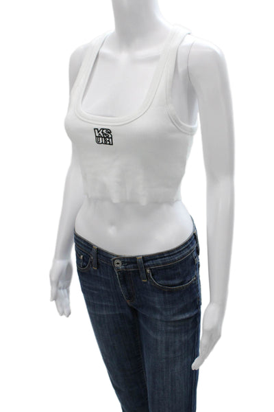 Ksubi Womens White Scoop Neck Sleeveless Basic Tank Cotton Spandex Size M
