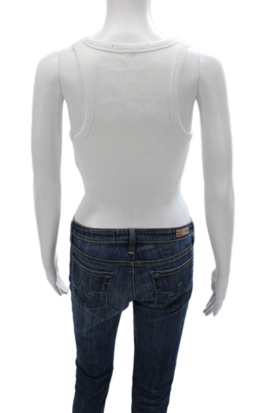 Ksubi Womens White Scoop Neck Sleeveless Basic Tank Cotton Spandex Size M