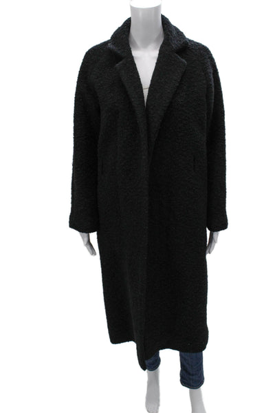 Ganni Womens Overcoat Black Wool Tie Long Sleeve Size 34