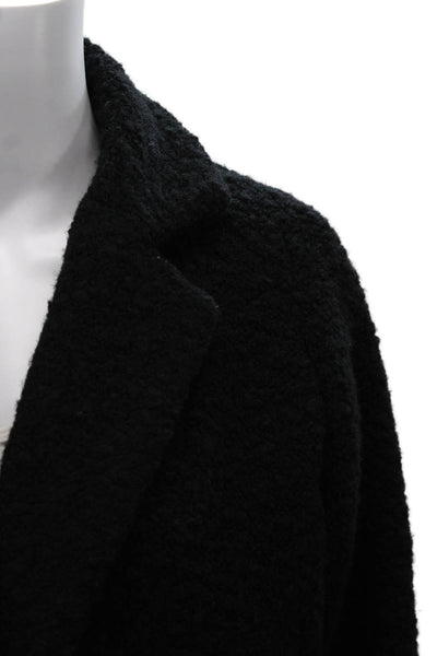 Ganni Womens Overcoat Black Wool Tie Long Sleeve Size 34