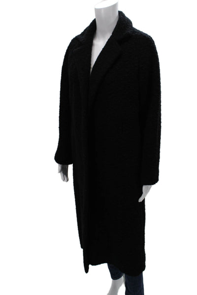 Ganni Womens Overcoat Black Wool Tie Long Sleeve Size 34