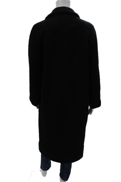 Ganni Womens Overcoat Black Wool Tie Long Sleeve Size 34