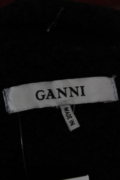 Ganni Womens Overcoat Black Wool Tie Long Sleeve Size 34