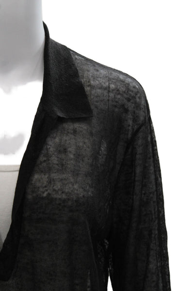 James Perse Women Collared Black Linen Blend Long Sleeve Blouse Size 2