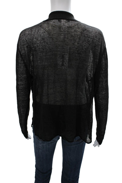 James Perse Women Collared Black Linen Blend Long Sleeve Blouse Size 2