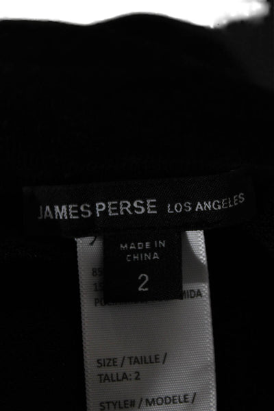 James Perse Women Collared Black Linen Blend Long Sleeve Blouse Size 2