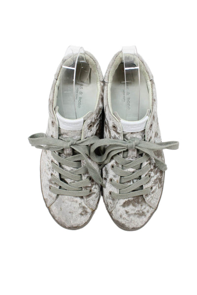 Rag & Bone Womens Velvet Low Top Lace Up Sneakers Beige Green Size 38 8
