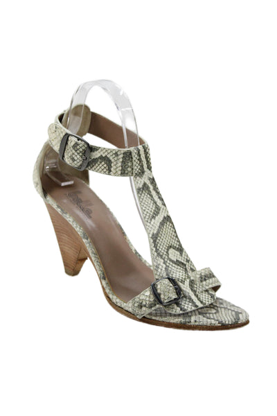 Belle Sigerson Morrison Womens Snakeskin Print Sandal Heels White Green Size 8 B