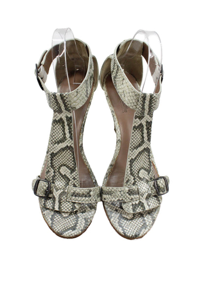 Belle Sigerson Morrison Womens Snakeskin Print Sandal Heels White Green Size 8 B