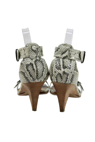 Belle Sigerson Morrison Womens Snakeskin Print Sandal Heels White Green Size 8 B
