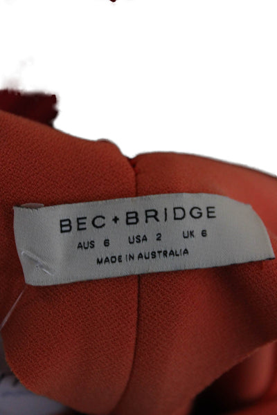 Bec & Bridge Womens Bodycon Orange Off the Shoulder Knee Length Dress Size 2