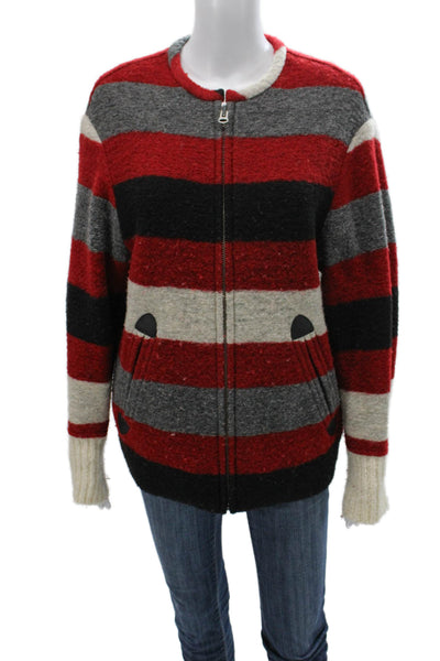 Isabel Marant Etoile Womens Basic Striped Wool Blend Zip Jacket Size 34