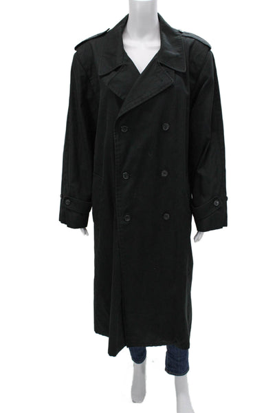 Dash Mens Trench Coat Black Cotton Blend Size 42