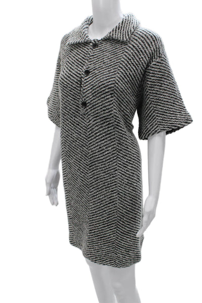 JW Anderson Womens Sweater Dress Black Chevron Collared Half Sleeve Size XL