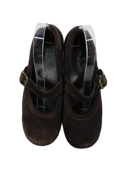 LL Bean Womens Suede Mary Jane Heels Brown Size 8 Medium