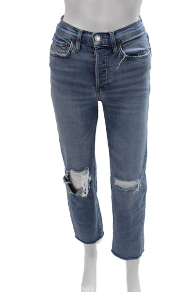 Re/Done Womens Straight Blue Jeans Mid Rise Cotton Blend Size 24