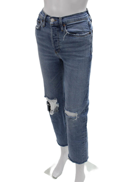 Re/Done Womens Straight Blue Jeans Mid Rise Cotton Blend Size 24