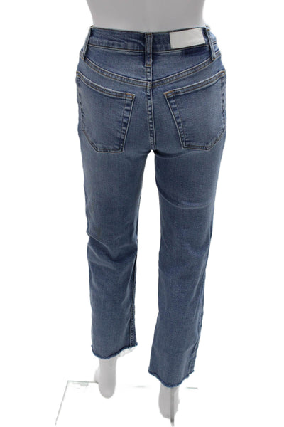 Re/Done Womens Straight Blue Jeans Mid Rise Cotton Blend Size 24