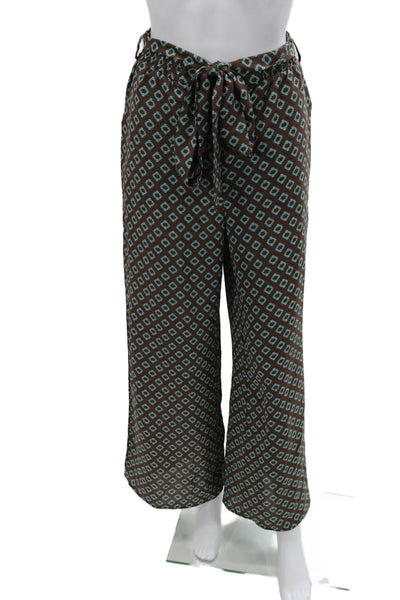 Cider Women Paperbag Pants Brown Geometric Polyester Blend Pull On Boho Size M