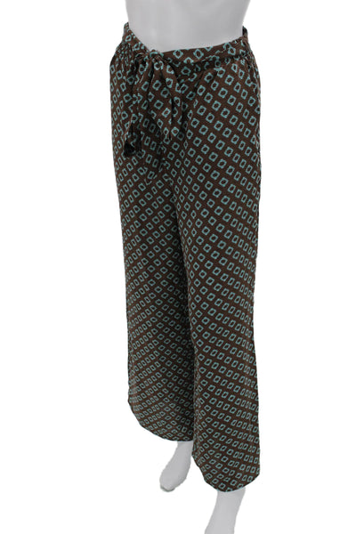 Cider Women Paperbag Pants Brown Geometric Polyester Blend Pull On Boho Size M