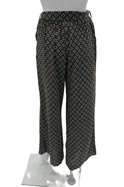Cider Women Paperbag Pants Brown Geometric Polyester Blend Pull On Boho Size M