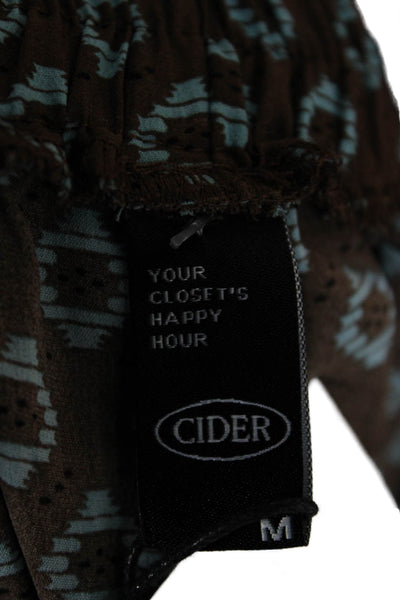 Cider Women Paperbag Pants Brown Geometric Polyester Blend Pull On Boho Size M