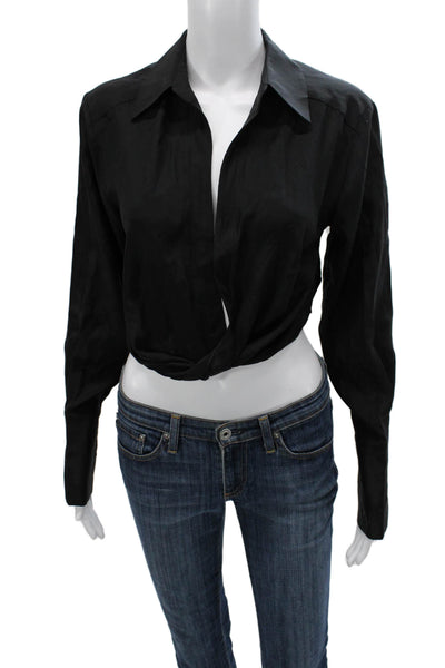 GAUGE81 Womens Cropped Collared Blouse Black Long Sleeve Size XS