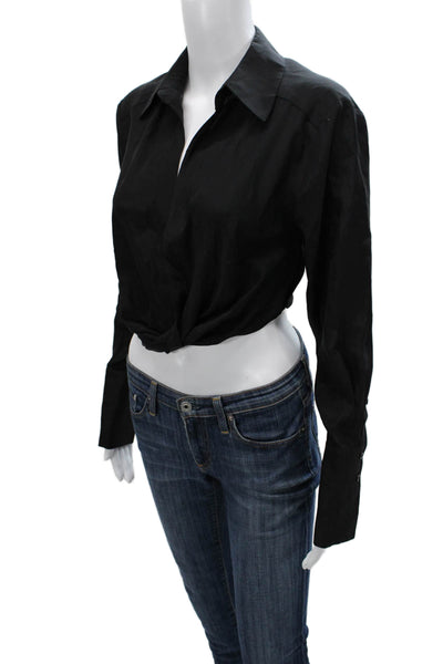 GAUGE81 Womens Cropped Collared Blouse Black Long Sleeve Size XS