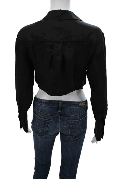 GAUGE81 Womens Cropped Collared Blouse Black Long Sleeve Size XS