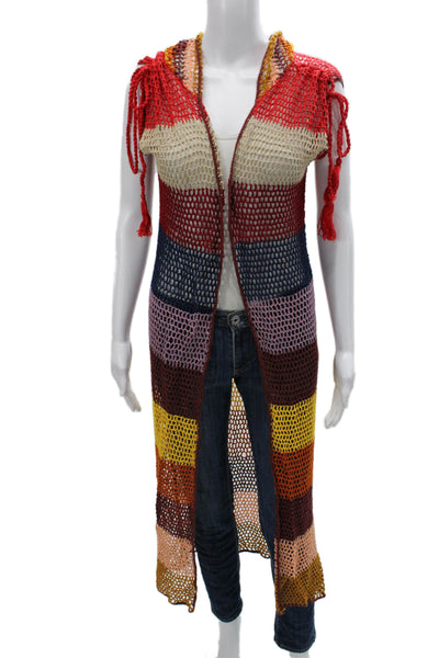 Anna Kosturova Womens Boho Striped Cotton Kimono Vest Multicolor Size XS