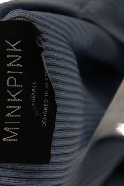 MINKPINK Women Cropped V-Neck Pullover Blouse Long Sleeve Blue Size S