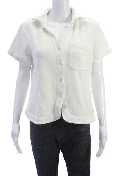 Frankies Bikinis Womens White Collared Short Sleeve Button-Up Top Size S